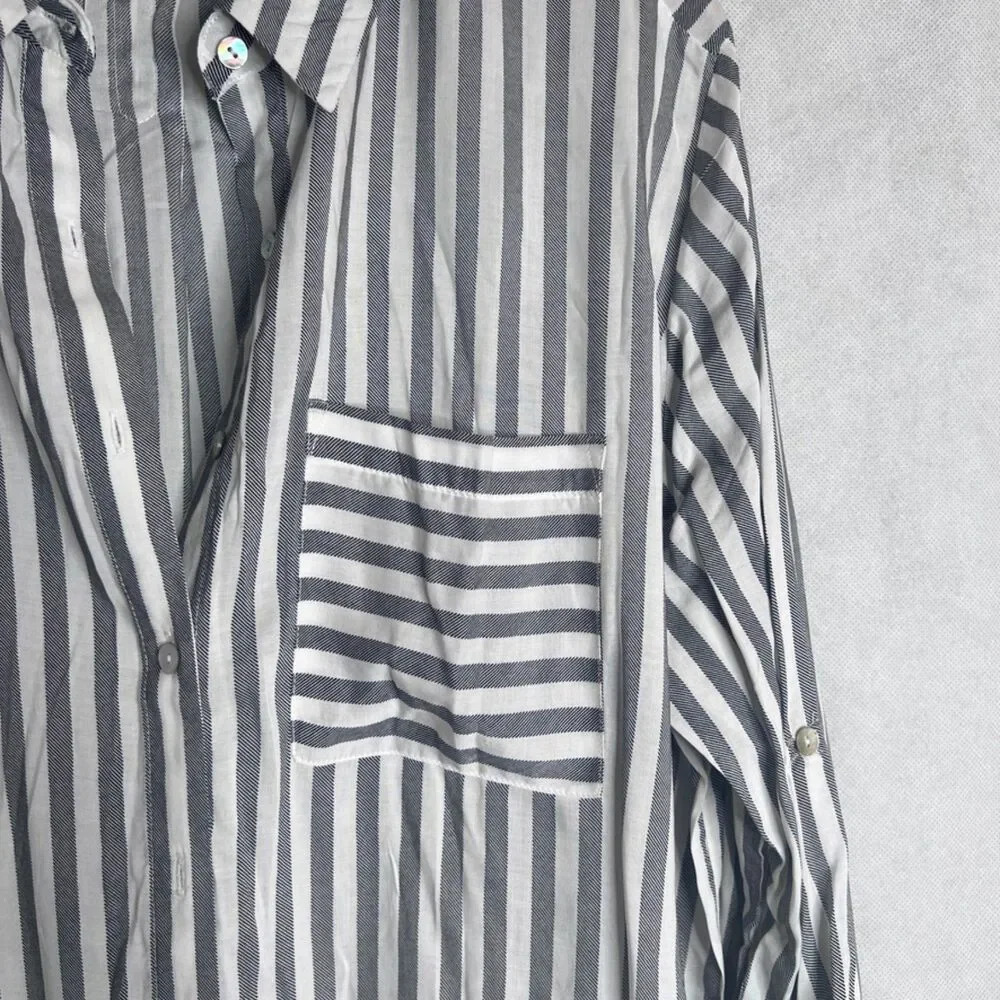 Grand & Greene Vertical Striped 3/4 Sleeve Button Up Tunic Top Size‎ XL - Picture 4 of 9